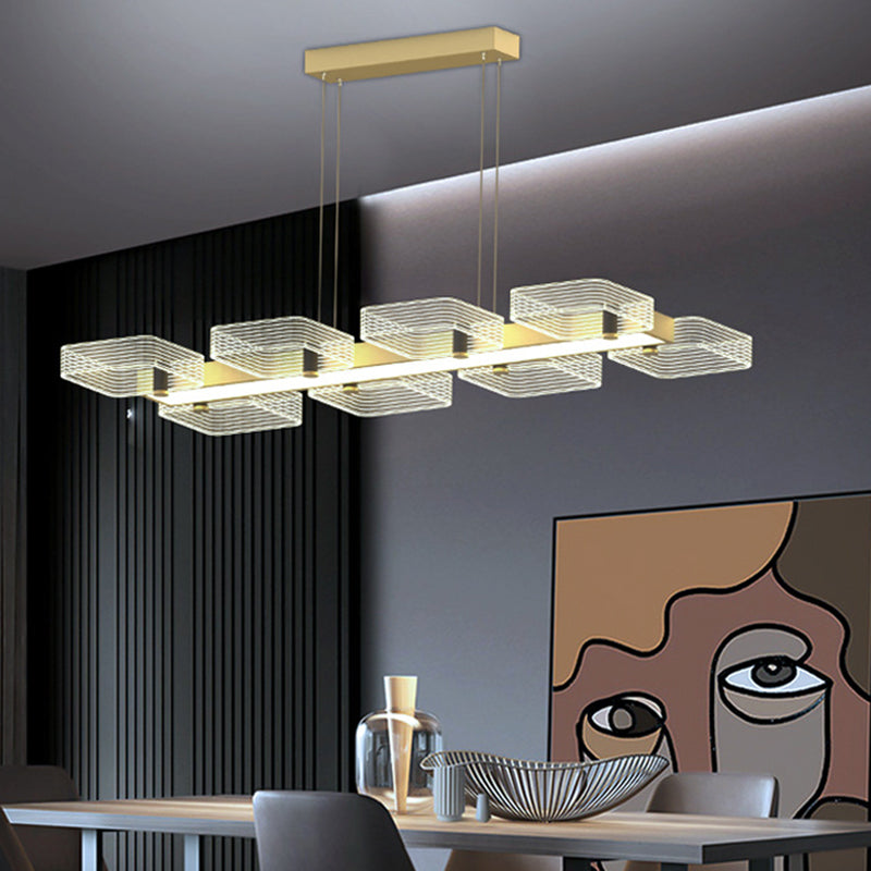 Modern Black Squares Island Suspension Light For Acrylic Dining Room Fixture 8 / Without Crystal