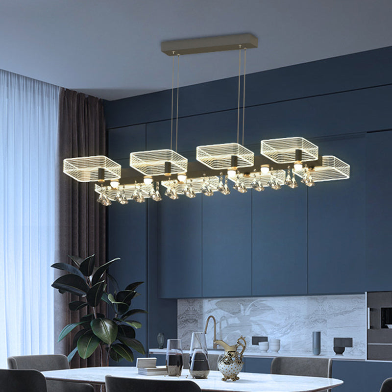 Modern Black Squares Island Suspension Light For Acrylic Dining Room Fixture 8 / With Crystal