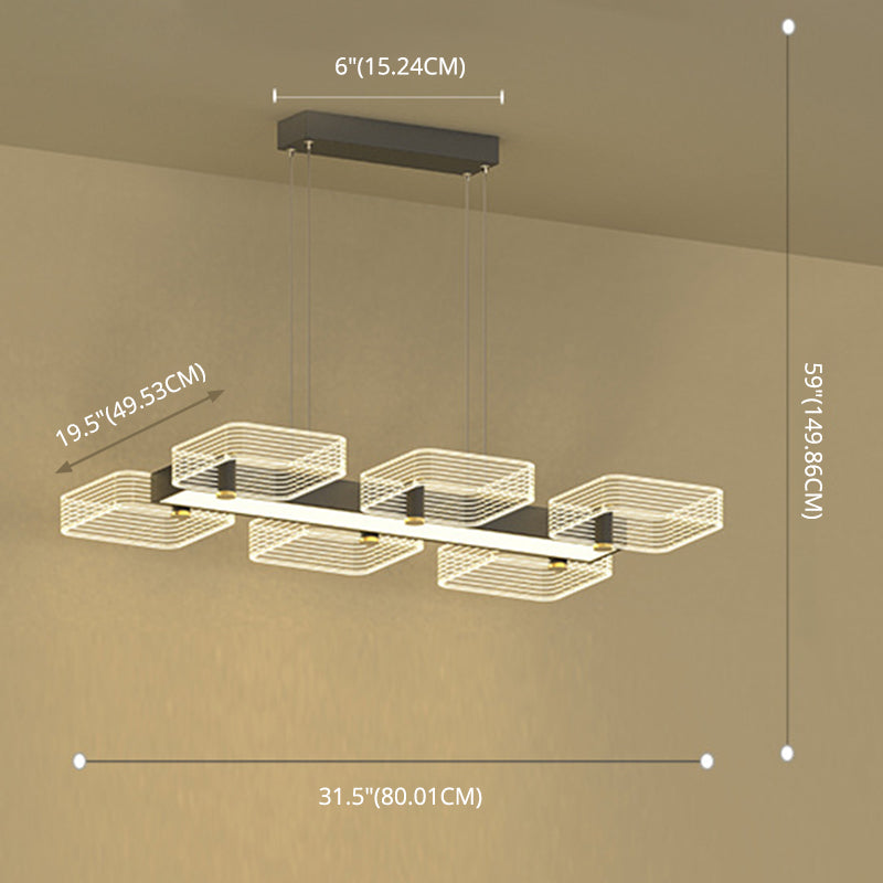 Modern Black Squares Island Suspension Light For Acrylic Dining Room Fixture