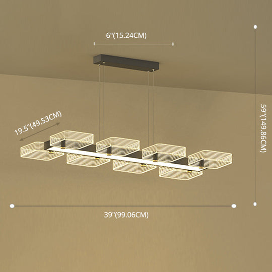 Modern Black Squares Island Suspension Light For Acrylic Dining Room Fixture