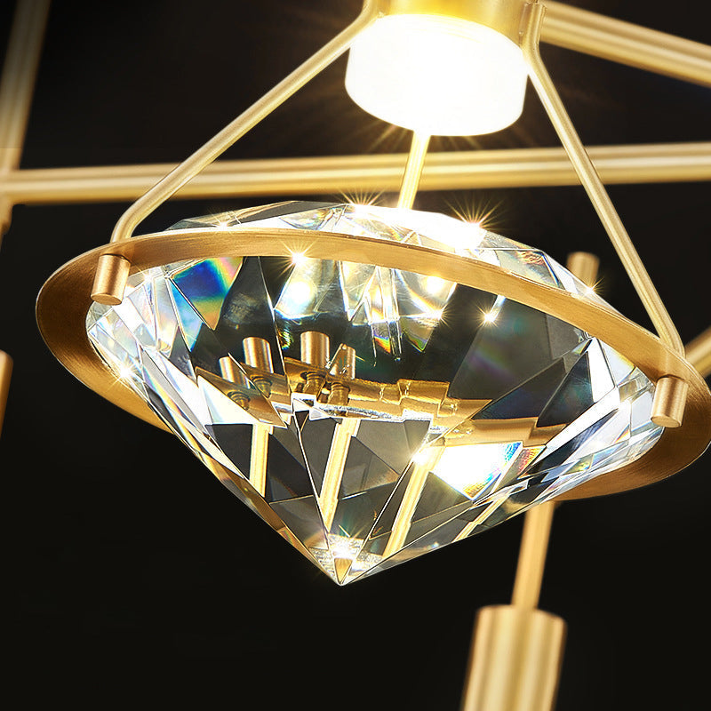 Crystal Diamond Island Pendant Light With Led And Modern Gold Finish