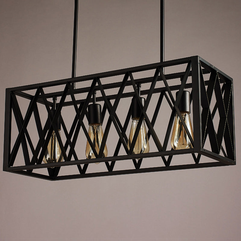 Industrial Style Black Ironwork Pendant Light For Bar - Rectangular Island Design 4 /