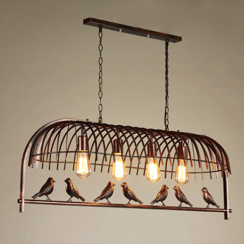 Farmhouse Metal Hanging Birdcage Pendant Light For Dining Room Ceiling And Island 4 / Rust