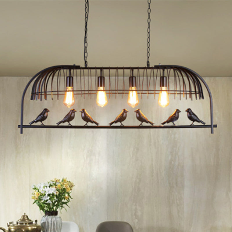 Farmhouse Metal Hanging Birdcage Pendant Light For Dining Room Ceiling And Island 4 / Black