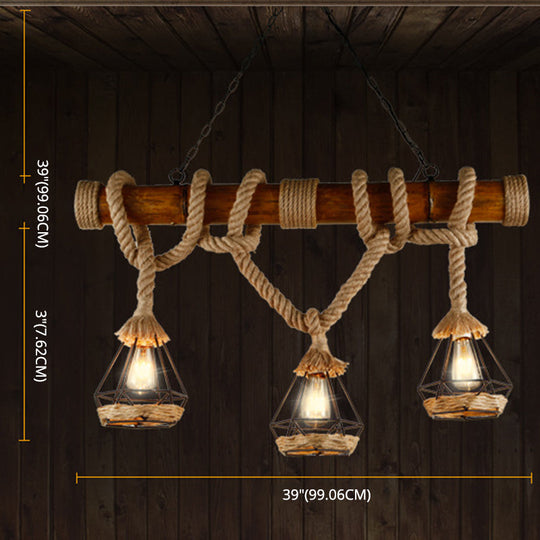 Hemp Rope Island Pendant Light With Beige Shades For Rustic And Restaurant Settings