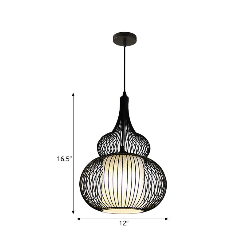 Classic Black Fabric Pendant Light: 1 Light Ceiling Suspension Lamp - Round/Oval/Lantern Design For