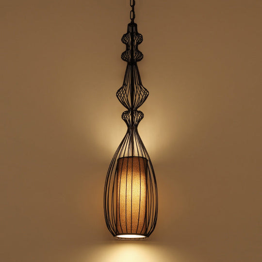 Vintage Black Metal Pendant Light - Oval/Gourd/Lantern Design 1-Light Ideal For Dining Room Ceiling