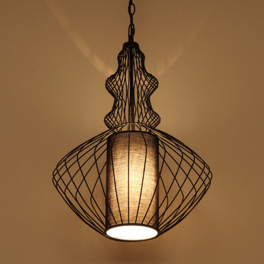 Vintage Black Metal Pendant Light - Oval/Gourd/Lantern Design 1-Light Ideal For Dining Room Ceiling