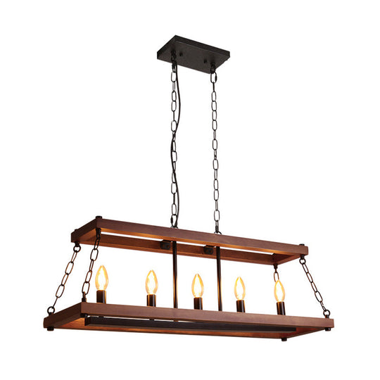 Vintage Trapezoid Wood Pendant Light - 3/5 Lights Brown Ideal For Dining Room Island