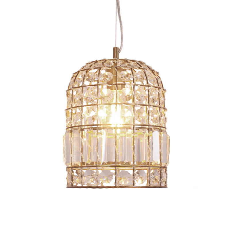 Traditional Dome Crystal Ceiling Pendant Light with Brass Frame - Sizes 9"/14"/18