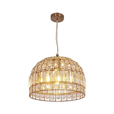 Dome Crystal Ceiling Pendant - Traditional Brass Drop Lamp With Metallic Frame (9/14/18 Width)