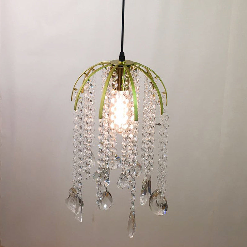 Tropical Crystal Pendant Light - Single Bulb Gold Ceiling Fixture