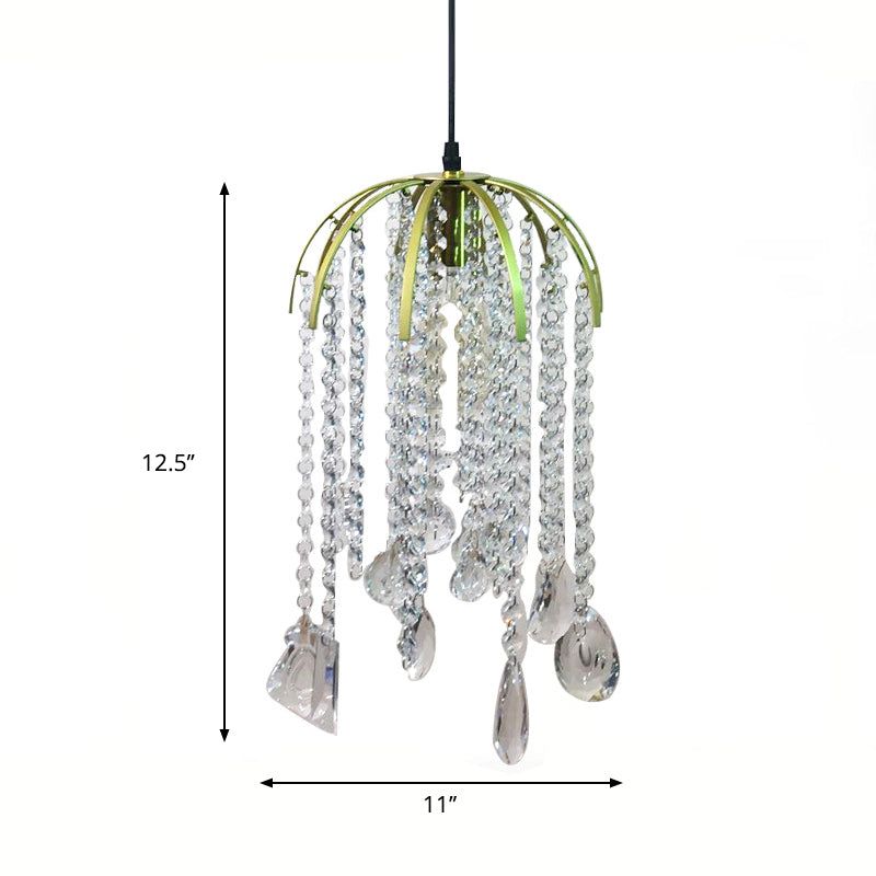 Tropical Crystal Pendant Light with Gold Ceiling Suspension - Single Bulb Fixture