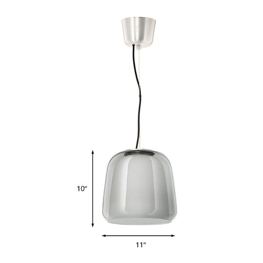 Minimalist Smoke Gray Glass Bowl Hanging Lamp: Elegant 1 Head Suspension Light for Dining Room