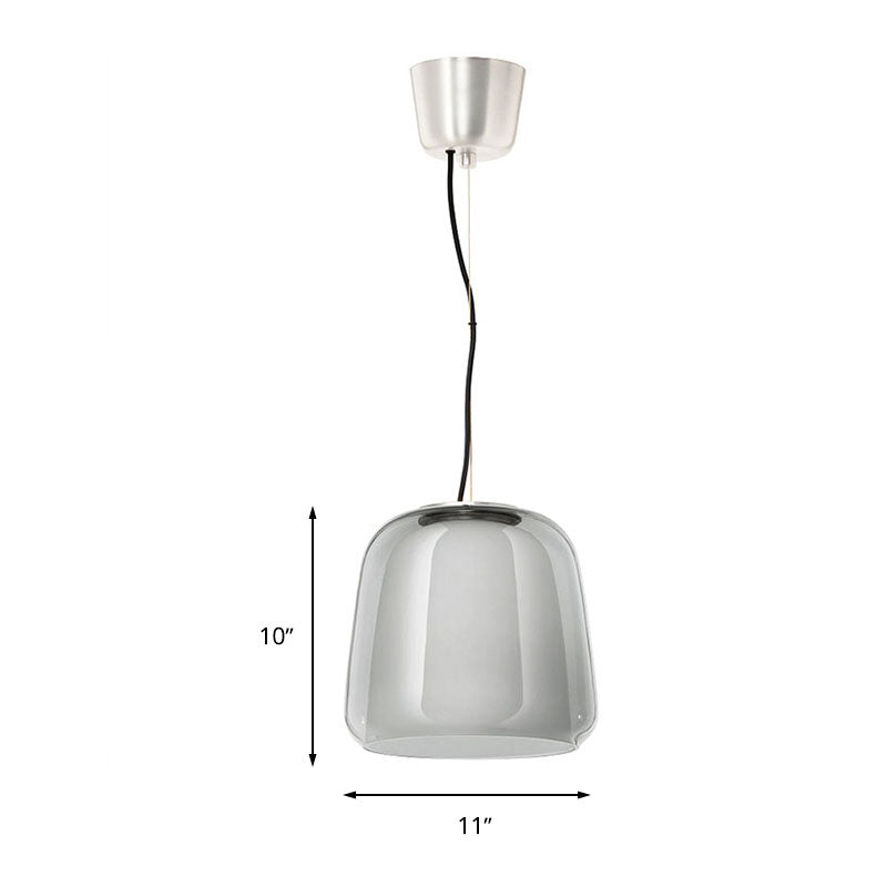 Minimalist Smoke Gray Glass Hanging Lamp: 1-Head Suspension Light For Dining Room