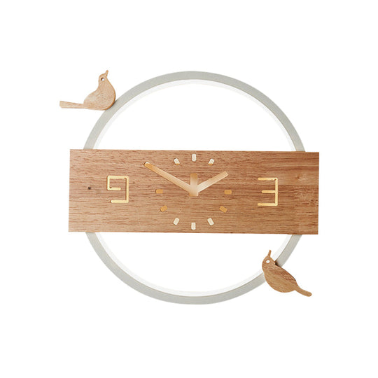 Ring Led Sconce Light With Wooden Clock | Bird Deco Kids Acrylic Wall Lamp
