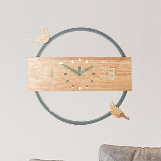 Ring Led Sconce Light With Wooden Clock | Bird Deco Kids Acrylic Wall Lamp Grey / White