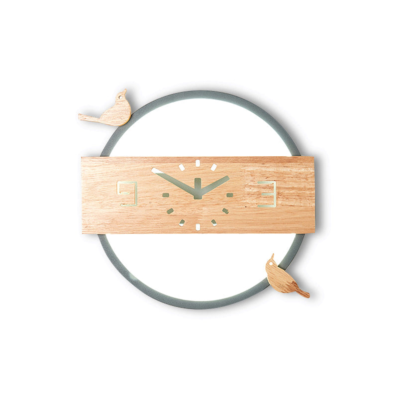 Ring Led Sconce Light With Wooden Clock | Bird Deco Kids Acrylic Wall Lamp