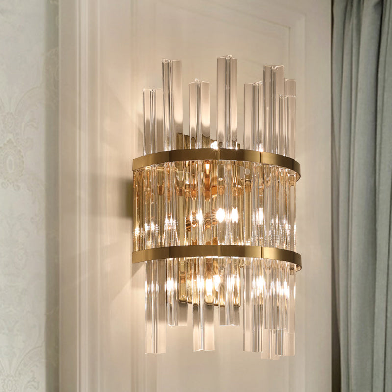 Modern Crystal Prism Sconce Lighting - 3 Lights Chrome/Gold Finish Living Room Wall Mounted Lamp