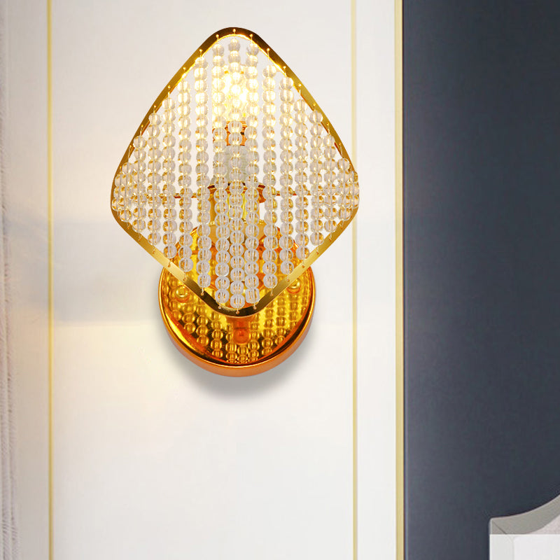 Golden Rhombus Wall Light Fixture With Clear Crystal Beads - Modern & Stylish Gold