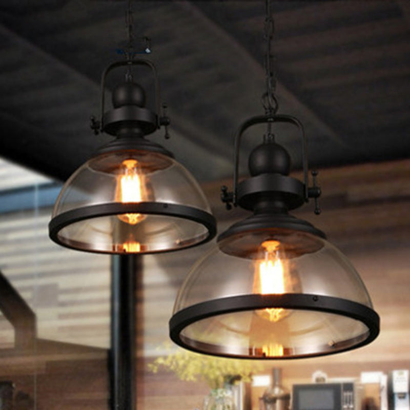 Dome Ceiling Pendant Light: Industrial Glass Hanging Lamp For Coffee Shop Black