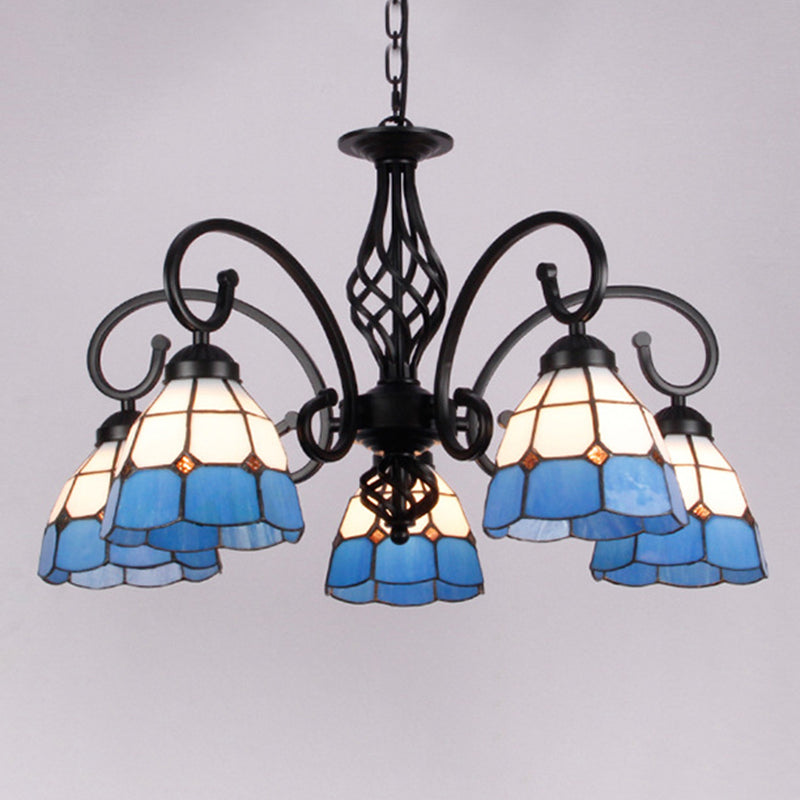 Vintage Stained Glass Chandelier Handcrafted Floral Hanging Light For Hall