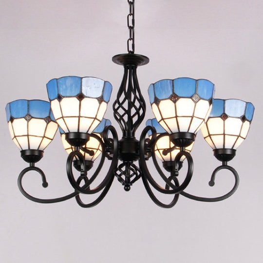 Vintage Stained Glass Chandelier Handcrafted Floral Hanging Light For Hall