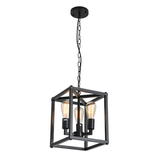 Black Industrial Retro Metal Diner Pendant Chandelier - Square Cage Hanging Lamp 3 /