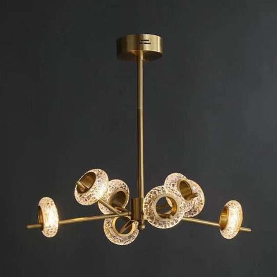 Crackled Crystal Glass Rings Pendant Chandelier With Postmodern Brass Finish - Perfect For A Diner 8
