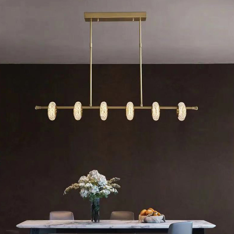 Crackled Crystal Glass Rings Pendant Chandelier With Postmodern Brass Finish - Perfect For A Diner