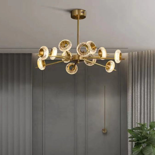 Crackled Crystal Glass Rings Pendant Chandelier With Postmodern Brass Finish - Perfect For A Diner