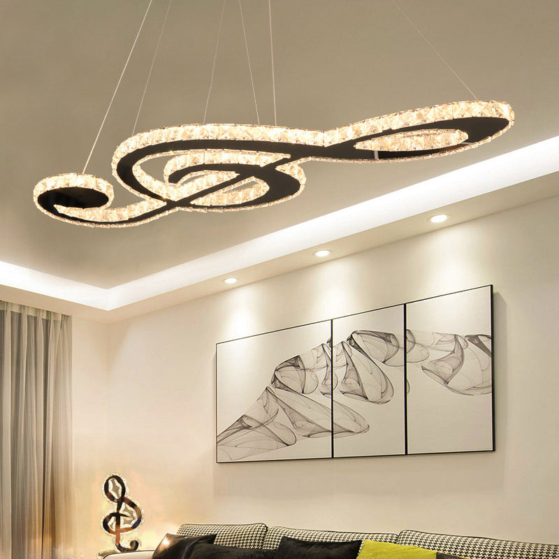 Crystal Chandelier With Musical Symbol Design - Simple Stainless Steel Led Suspension Light For