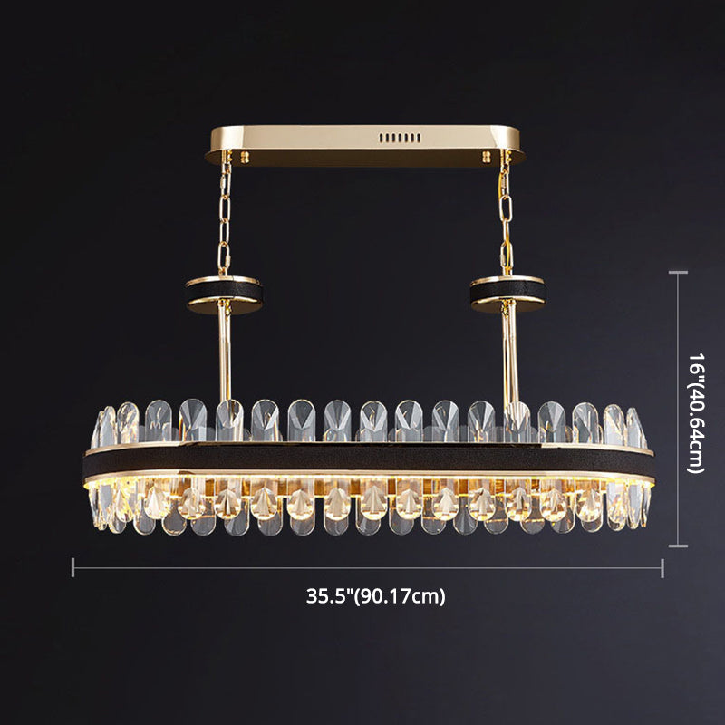 Minimalist Black-Gold Led Chandelier With Crystal Accents - Elegant Ceiling Pendant Light For Living