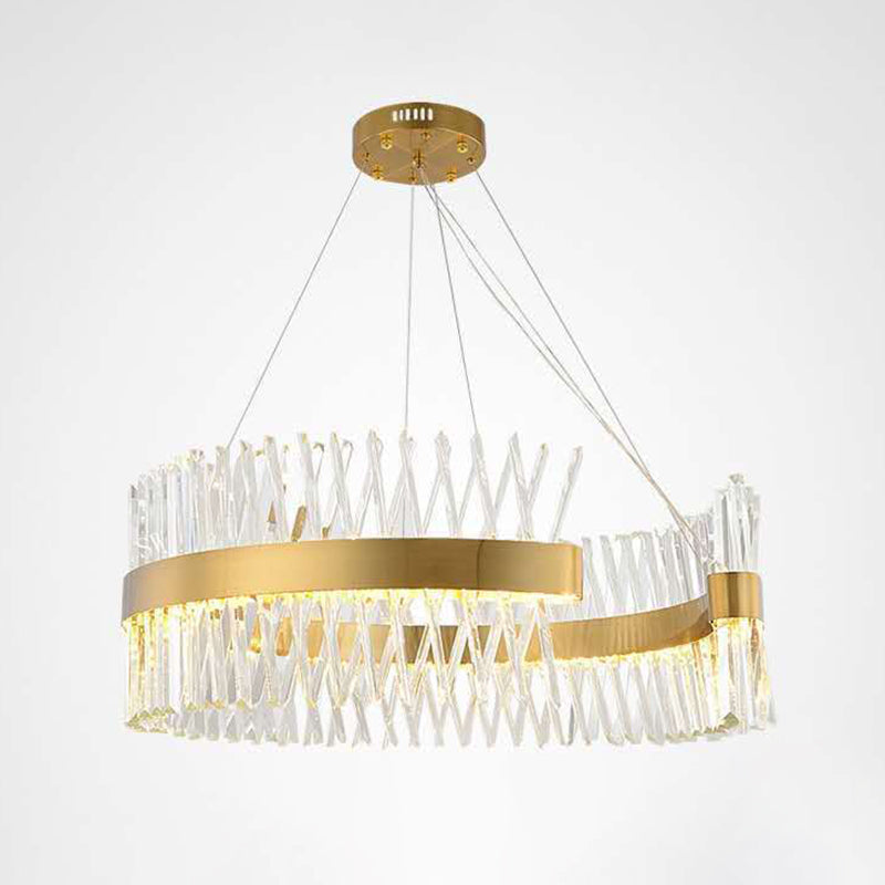 Geometric Chandelier With K9 Strip Crystal Led Suspension Lighting In Rose Gold Simplicity At Its