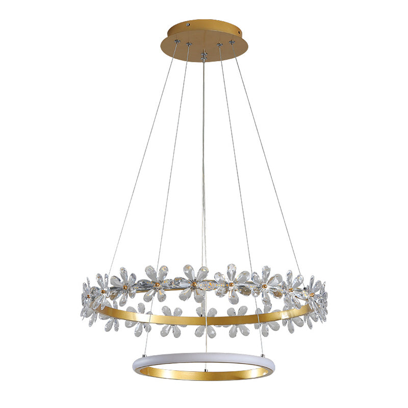 Minimalist Crystal Led Chandelier With Gold Finish & Metal Ring