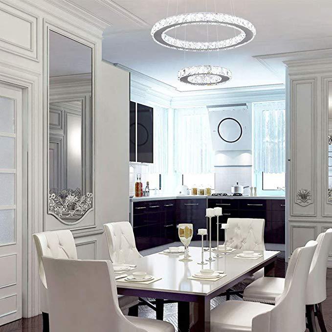Sleek Stainless Steel Chandelier: Faceted Crystal Circle Led Pendant Lighting For Dining Room
