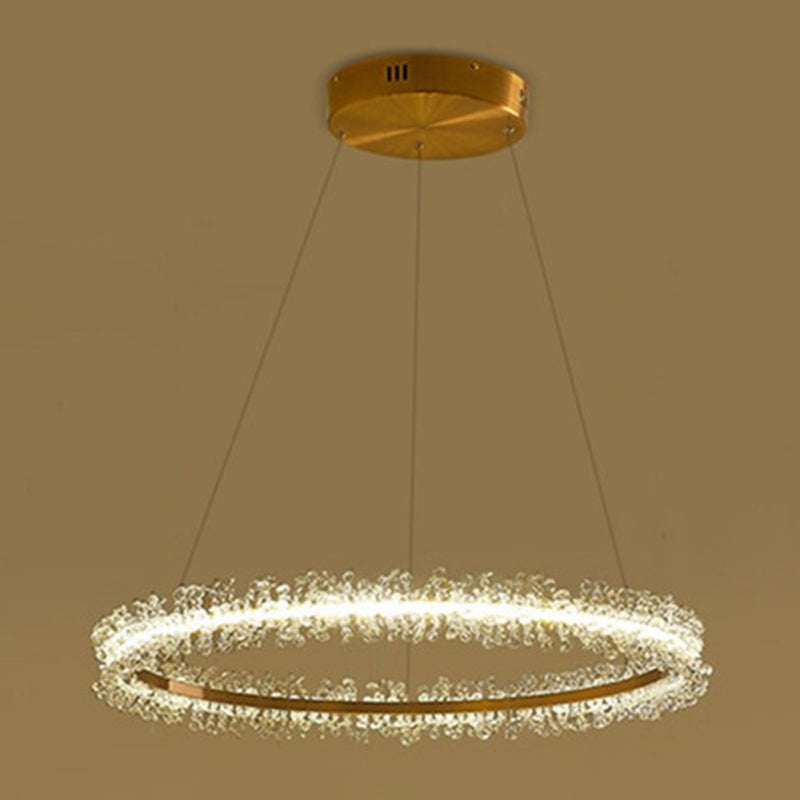 Stylish Ring Pendant Chandelier With Led Flower Crystal Light - Elegant Gold Living Room Fixture /