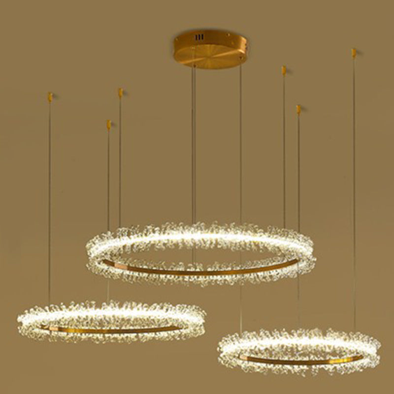 Stylish Ring Pendant Chandelier With Led Flower Crystal Light - Elegant Gold Living Room Fixture /