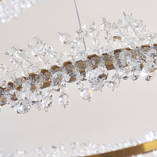 Stylish Ring Pendant Chandelier With Led Flower Crystal Light - Elegant Gold Living Room Fixture
