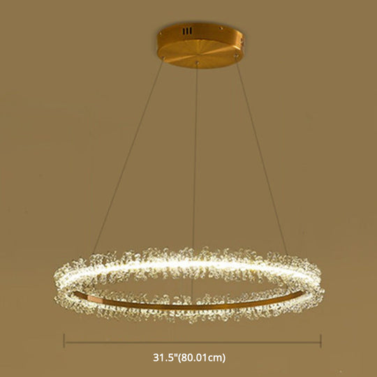 Stylish Ring Pendant Chandelier With Led Flower Crystal Light - Elegant Gold Living Room Fixture