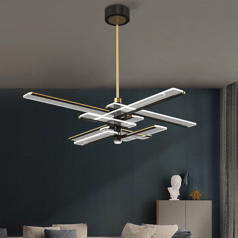 Modern Acrylic Rectangular LED Chandelier Hanging Light Fixture in Black for Living Room