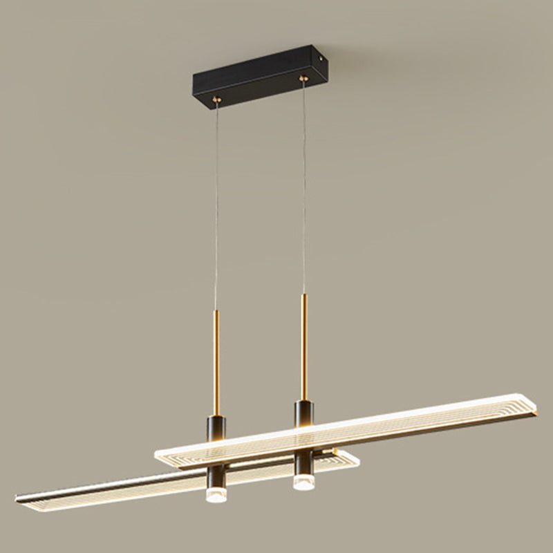 Modern Acrylic Led Chandelier: Rectangular Panel Hanging Light Fixture Black For Living Room 2 /