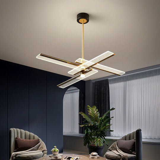 Modern Acrylic Rectangular LED Chandelier Hanging Light Fixture in Black for Living Room
