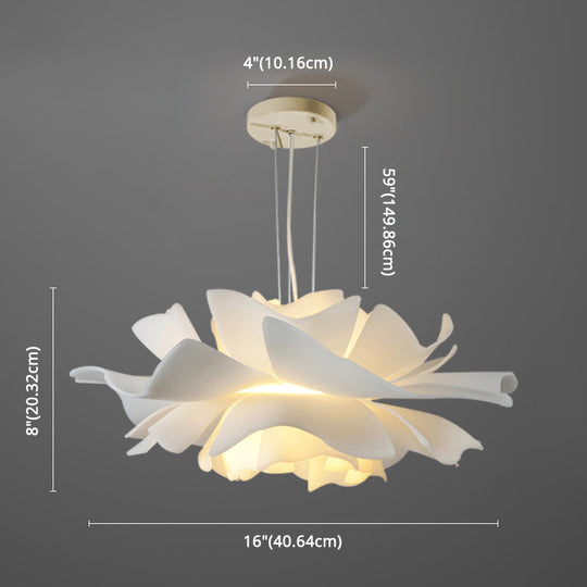 White Tulle-Like Floral Chandelier LED Cafe Light Fixture