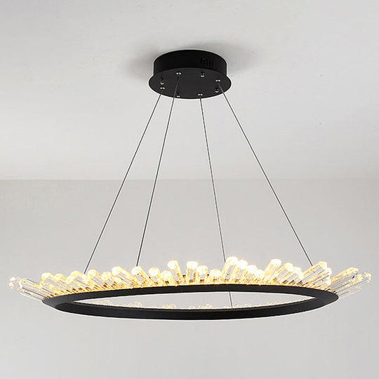 Sleek Led Ring Chandelier Crystal Pendant Light For Modern Living Rooms - Black / 23.5 Sputnik