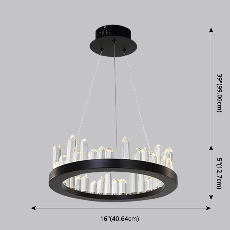 Sleek Led Ring Chandelier Crystal Pendant Light For Modern Living Rooms - Black