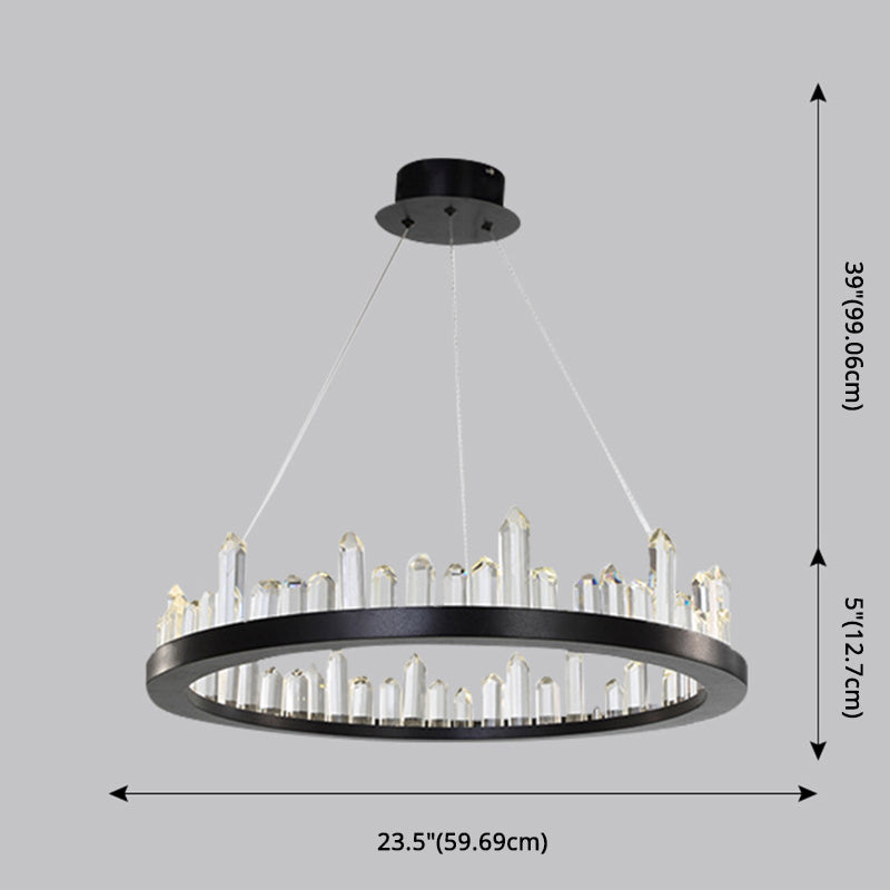 Sleek Led Ring Chandelier Crystal Pendant Light For Modern Living Rooms - Black