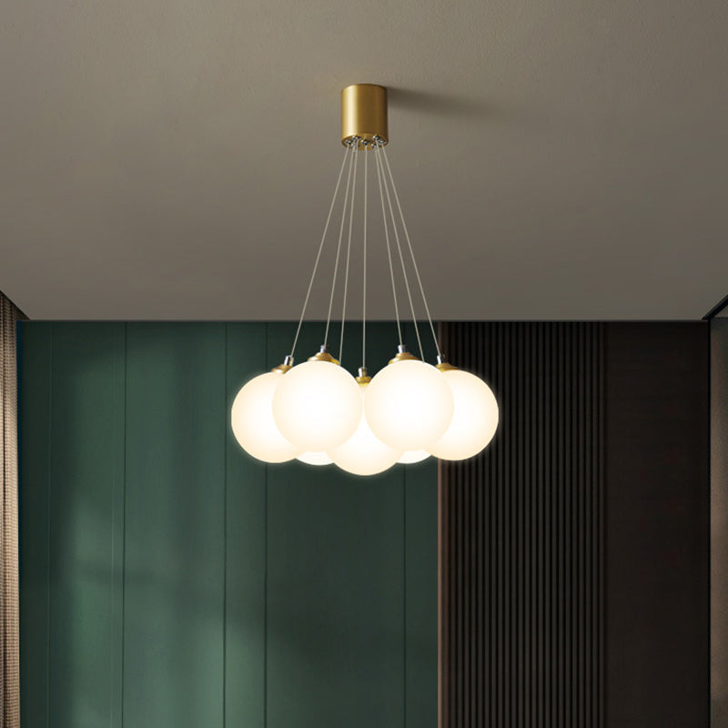 Gold Glass Bedroom Chandelier With Simplicity White Balloon Hanging Pendant Light