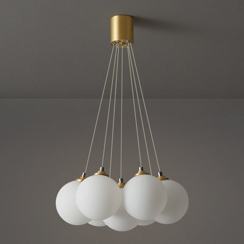 Gold Glass Bedroom Chandelier With Simplicity White Balloon Hanging Pendant Light 7 /