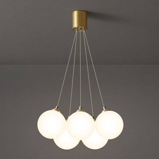 Gold Glass Bedroom Chandelier With Simplicity White Balloon Hanging Pendant Light 5 /